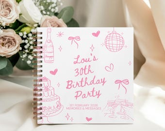 18th 21st 30th 40th 50th Birthday Guest Book | Pink Personalised Hardback Memory Book | Memories & Messages | Keepsake Party Guestbook