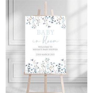 Blue Baby in Bloom Baby Shower Welcome Board | Floral Baby Shower Sign | Wildflower Baby Shower Sign | Boys Baby Shower Decoration