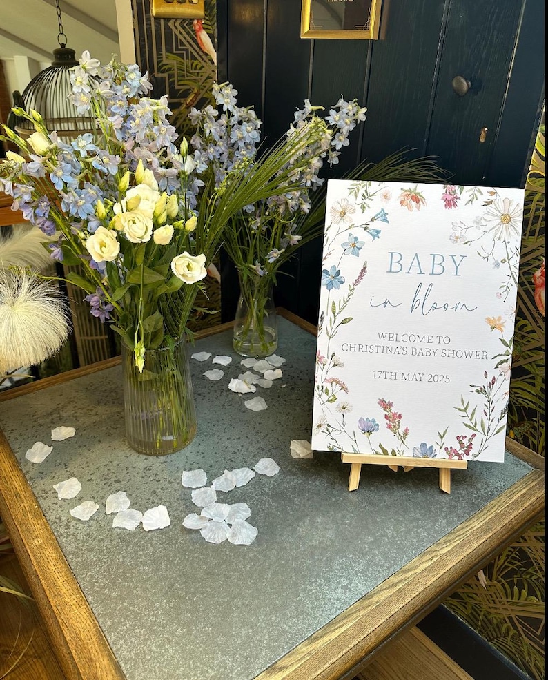Baby in Bloom Baby Shower Welcome Board, Floral Baby Shower Sign | Wildflower Baby Shower Sign | Girls Baby Shower Decoration | Flower Sign image 6