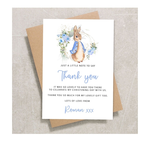 Boys Peter Rabbit Christening Thank You Cards | Boys Printed Thank You Cards | Boho Christening | Thank you Cards With Envelopes | New Baby