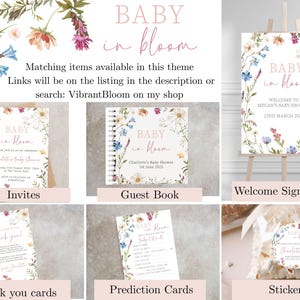 Baby in Bloom Baby Shower Welcome Board, Floral Baby Shower Sign | Wildflower Baby Shower Sign | Girls Baby Shower Decoration | Flower Sign image 5