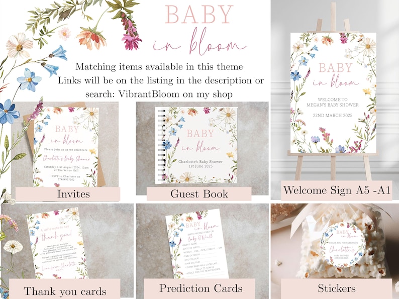 Baby in Bloom Baby Shower Welcome Board, Floral Baby Shower Sign | Wildflower Baby Shower Sign | Girls Baby Shower Decoration | Flower Sign image 5