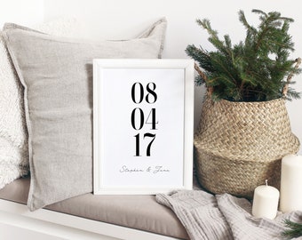 Personalised Typographic Anniversary Print, Couples Name, Special Date Print A4