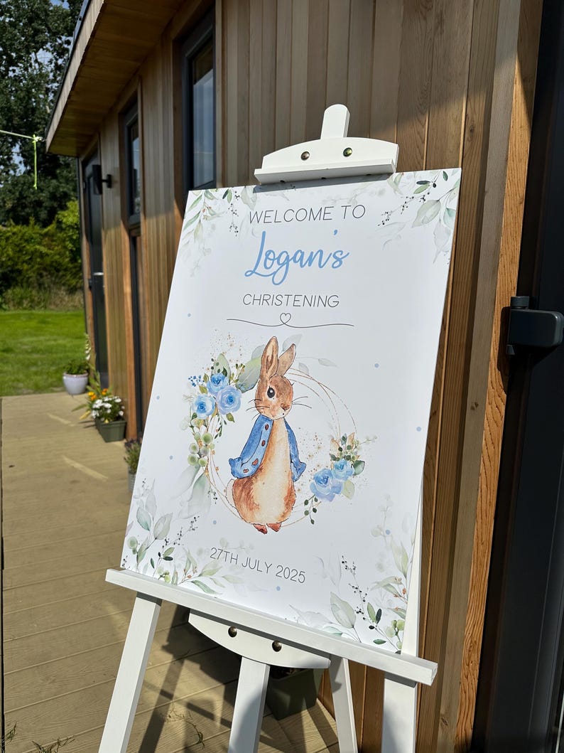 Baby Shower Welcome Sign | Peter Rabbit Baby Shower | Baby Shower Decoration | Boys Baby Shower Welcome Board | Blue Baby Shower Board image 2