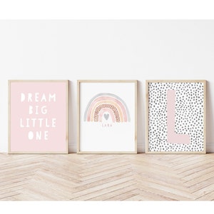 Set of 3 Girls Pink nursery Print, Dusky Pink Rainbow, Girls Nursery Print, Rainbow Prints, Nursery Decor, Girls Room prints, Playroom Decor