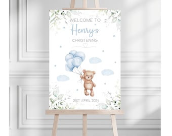 Teddy Bear Christening Welcome Sign: Baby Shower Decor