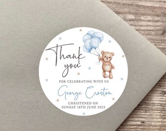 Teddy Theme Christening Day Stickers | Thank You Stickers | | Baby Boy Stickers | Sweet Cone Stickers | Christening Gifts | Sweet Bag Decor