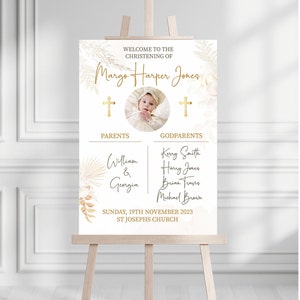 Personalised Pampas Boho Gold Style Christening Welcome Sign | Personalised Neutral Christening | Pink Pampas Sign | Baptism Welcome Sign