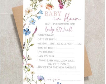 Baby in bloom Birth Prediction Cards | Girls Baby Shower Games | Baby Shower Prediction Cards | Pink Baby Shower Keepsake | Prediction Cards