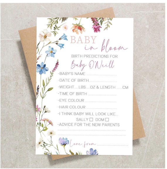 Baby in bloom Birth Prediction Cards | Girls Baby Shower Games | Baby Shower Prediction Cards | Pink Baby Shower Keepsake | Prediction Cards