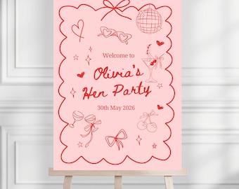 Personalised Hen Party Welcome Sign, Hen Weekend Sign, Bachelorette Party Welcome Board, Custom Bridal Party Sign, Pink and red sign