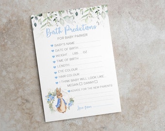 Peter Rabbit Birth Prediction Cards | Boys Baby Shower Games | Baby Shower Prediction Cards | Blue Baby Shower Keepsake | Prediction Cards