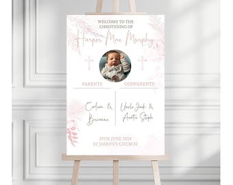 Personalised Pampas Boho Pink Christening Welcome Sign | Personalised Neutral Christening | Pink Pampas Sign | Baptism Welcome Sign