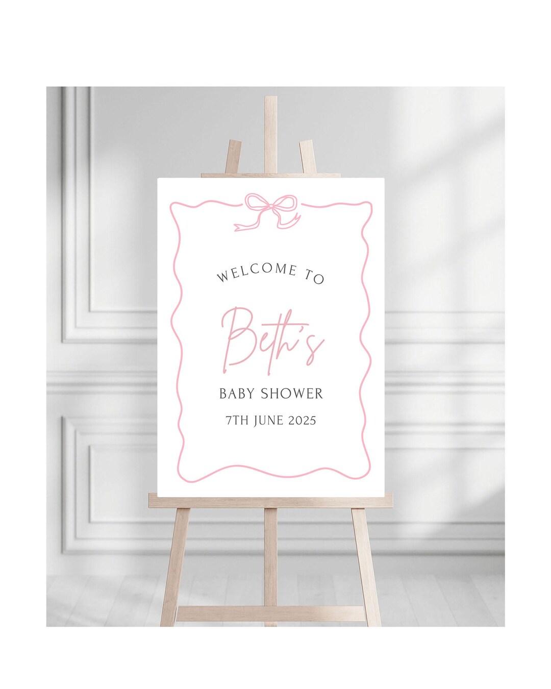 Pink Bow Baby Baby Shower Sign | Coquette Bow Baby Shower | Wavy Bow ...