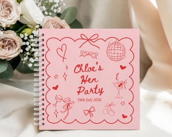 Personalised Hen Party Guest Book, Pink Hen Do Memory Book, Retro Bride to Be Scrapbook, Hen Weekend Keepsake