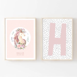 Personalised Nursery Print | Unicorn Print | Girls Bedroom | New Baby Gift | Wall Art | Scandinavian | Modern Nursery