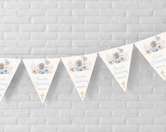Christening Day Bunting | Teddy Themed Bunting Party Bunting | Boho Themed Bunting| Birthday Bunting | Christening Bunting | Baptism Bunting