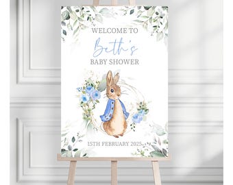 Blue Peter Rabbit Baby Shower Welcome Sign | Baby Shower Decoration | Boys Peter Rabbit Baby Shower Welcome Board | Peter Rabbit Theme