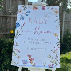 Baby in Bloom Baby Shower Welcome Board, Floral Baby Shower Sign | Wildflower Baby Shower Sign | Girls Baby Shower Decoration | Flower Sign image 3