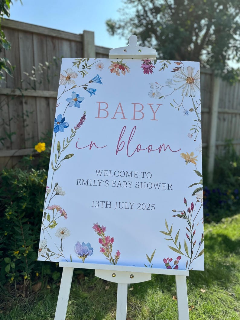 Baby in Bloom Baby Shower Welcome Board, Floral Baby Shower Sign | Wildflower Baby Shower Sign | Girls Baby Shower Decoration | Flower Sign image 3