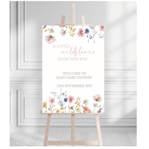 A Little Wildflower Is On Her Way  Baby Shower Welcome Board, Floral Baby Shower Sign | Wildflower Baby Shower Sign | Girls Baby Shower