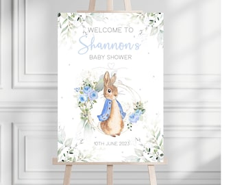 Baby Shower Welcome Sign | Peter Rabbit Baby Shower | Baby Shower Decoration | Boys Baby Shower Welcome Board | Blue Baby Shower Board