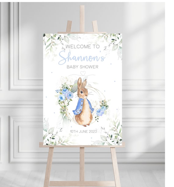 Baby Shower Welcome Sign | Peter Rabbit Baby Shower | Baby Shower Decoration | Boys Baby Shower Welcome Board | Blue Baby Shower Board