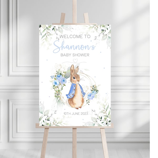 Baby Shower Welcome Sign | Peter Rabbit Baby Shower | Baby Shower Decoration | Boys Baby Shower Welcome Board | Blue Baby Shower Board