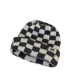 Comfortable Thick Beanie Checked Lime Easily Washable Bonnet à Carreaux Coton Épais Confortable Chaux Winter Collection Nabe Nara by FFD Bild 5