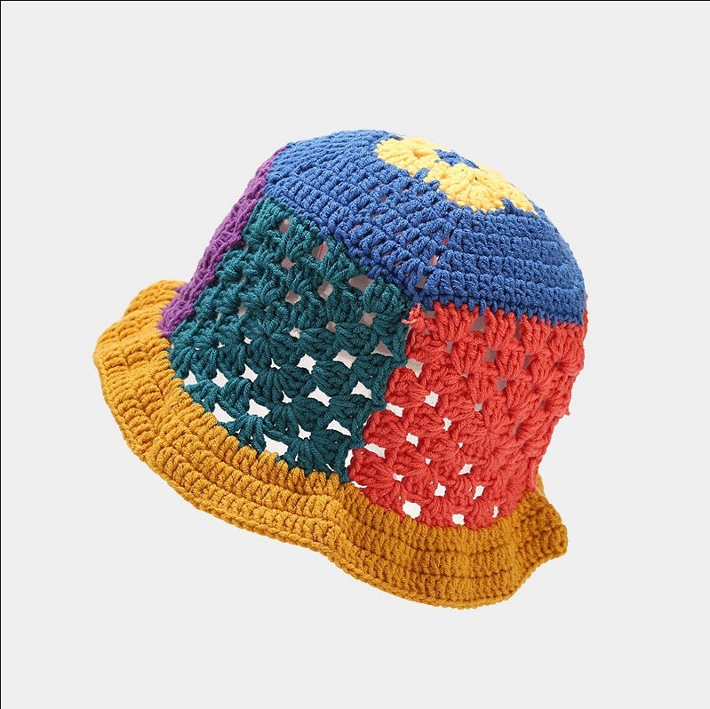 Handmade Crochet Striped Bucket Hat for Women Korean Handmade