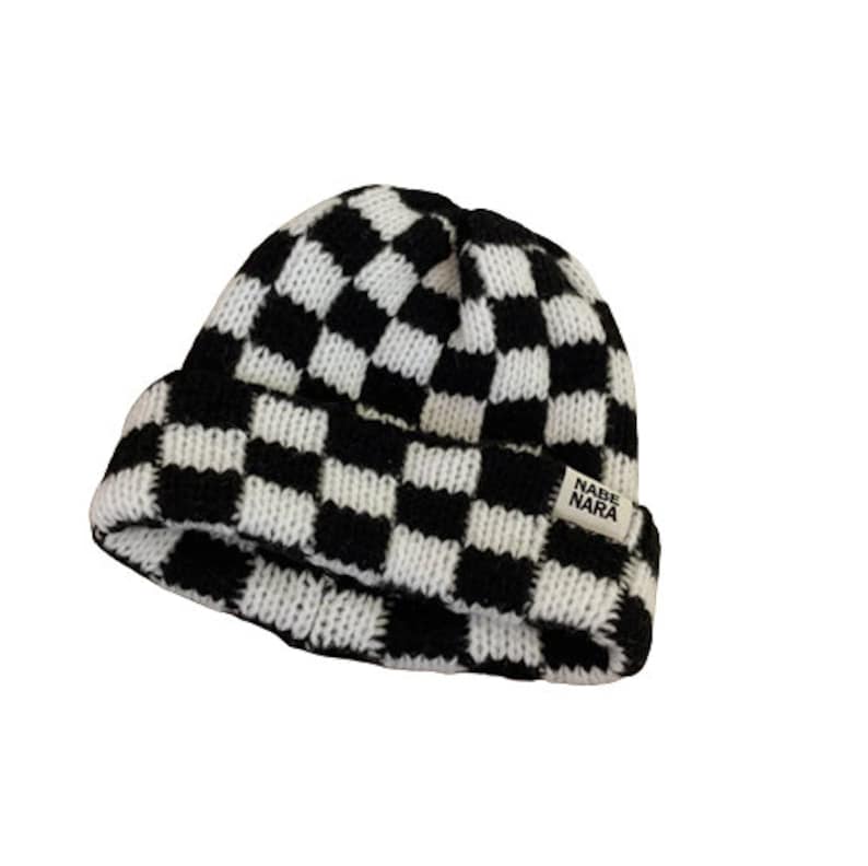 Comfortable Thick Beanie Checked Lime Easily Washable Bonnet à Carreaux Coton Épais Confortable Chaux Winter Collection Nabe Nara by FFD image 6