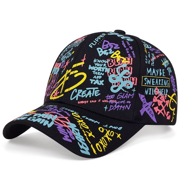 Cap Baseball with Graffiti Lettering Adjustable Cotton Casquette en Coton Ajustable pour Homme Femme Enfant avec Inscription Graffiti FFD