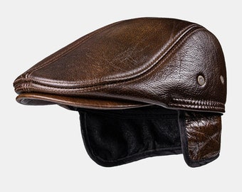 Genuine Leather Beret Plus Thickness Cotton Windproof Ear Protection Béret Cuir Véritable Plus Coton Protection Oreille FFD Collection 2023