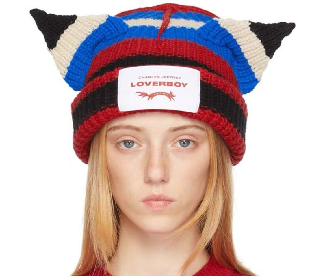 Beanie FFD Loverboy Cat Ear Pig Fox Double Layer Hand Knitted Hat
