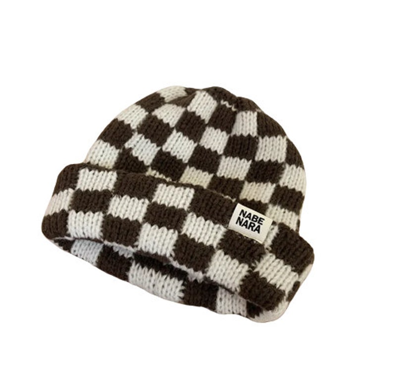 Comfortable Thick Beanie Checked Lime Easily Washable Bonnet à Carreaux Coton Épais Confortable Chaux Winter Collection Nabe Nara by FFD image 7