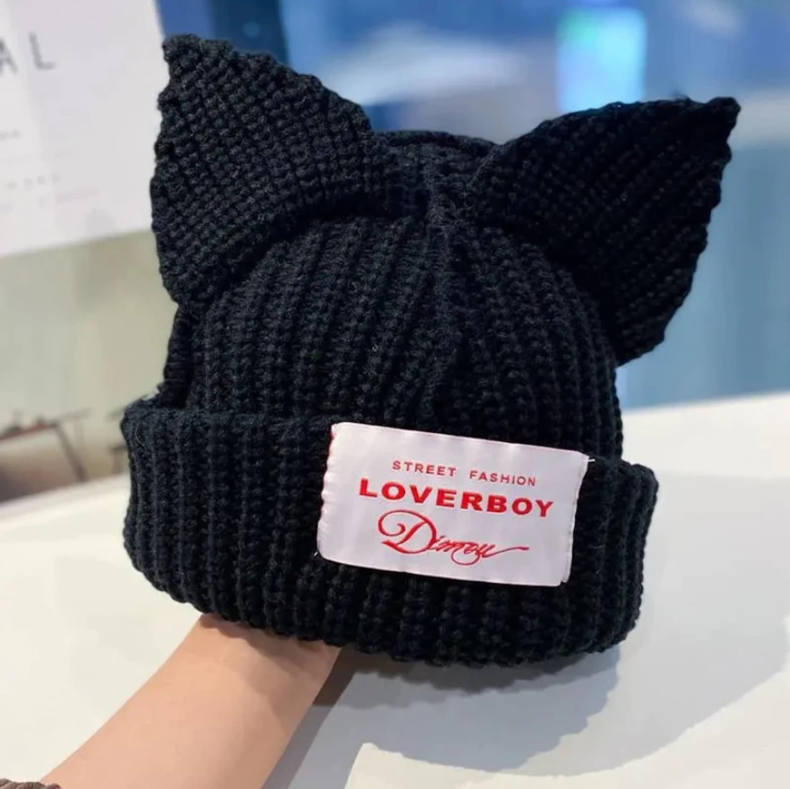Beanie FFD Loverboy Cat Ear Pig Fox Double Layer Hand Knitted Hat