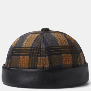 Cap Without Visor Flexible Round Hat Vintage Style Skull Cap Docker Hat Leather Classic Collection Check Pattern 2021 FFD image 3