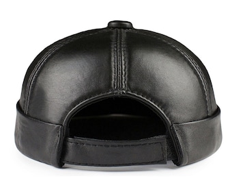 Cap Without Visor Flexible Round Hat F#F#D Vintage Style Casquette Sans Visière Black Cap Genuine Sheepskin Leather Rétro Collection 2021