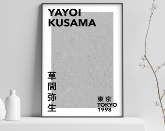 Yayoi Kusama Exhibition Poster - Tokyo 1998 - Infinity Nets - Grey  - Japanese Art Print - Wall Art