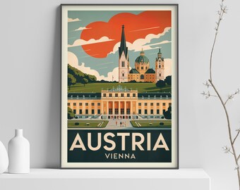 Austria Vienna Vintage Travel Poster Print - Retro Vienna Wall Art, City Print, Austria Artwork, Colorful Vienna Travel Gift - 380