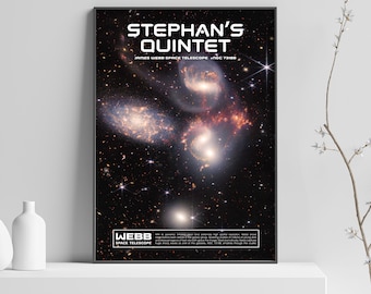 James Webb Stephan's Quintet Poster Print, Galaxy Wall Decor, HCG 92 nasa poster, science poster for classroom and office