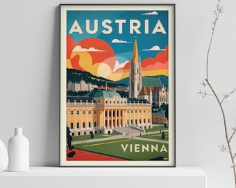 Austria Vienna Vintage Travel Poster Print, Vienna Art Print, Colorful City Wall Art, Watercolor Style Home Decor - 381