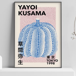 Yayoi Kusama Exhibition Poster - Tokyo 1998 - Pumpkin Forever - Blush, Blue - Japanese Modern Wall Art Print