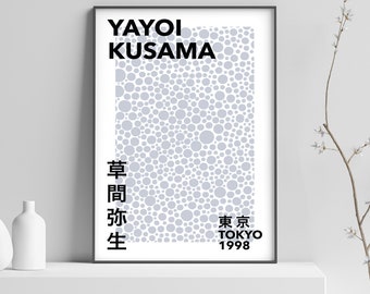 Yayoi Kusama Exhibition Poster - Tokyo 1998 - Dots - Ice Blue, Grey - High Quality Print - Japanese Modern Art