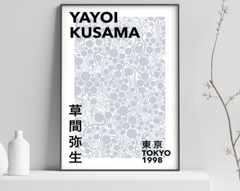 Yayoi Kusama Exhibition Poster - Tokyo 1998 Print - Waves - Ice Blue, Grey - High Quality Print - Japanese Modern Wall Art