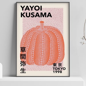 Yayoi Kusama Exhibition Poster - Tokyo 1998 - Pumpkin Forever - Blush, Orange - Japanese Modern Wall Art Print