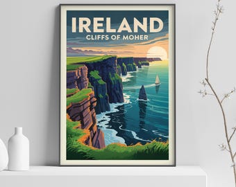 Ireland: Cliffs Of Moher Poster Print, Countries of the World travel poster print, Vintage Wall Print - 311