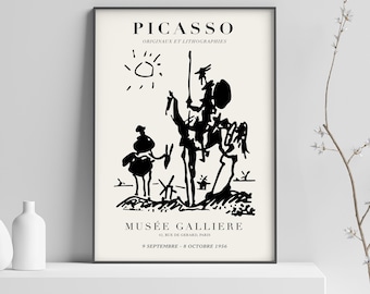 Picasso-lithografietentoonstellingsposter met naam - Don Quichot - kunstafdruk uit het midden van de eeuw