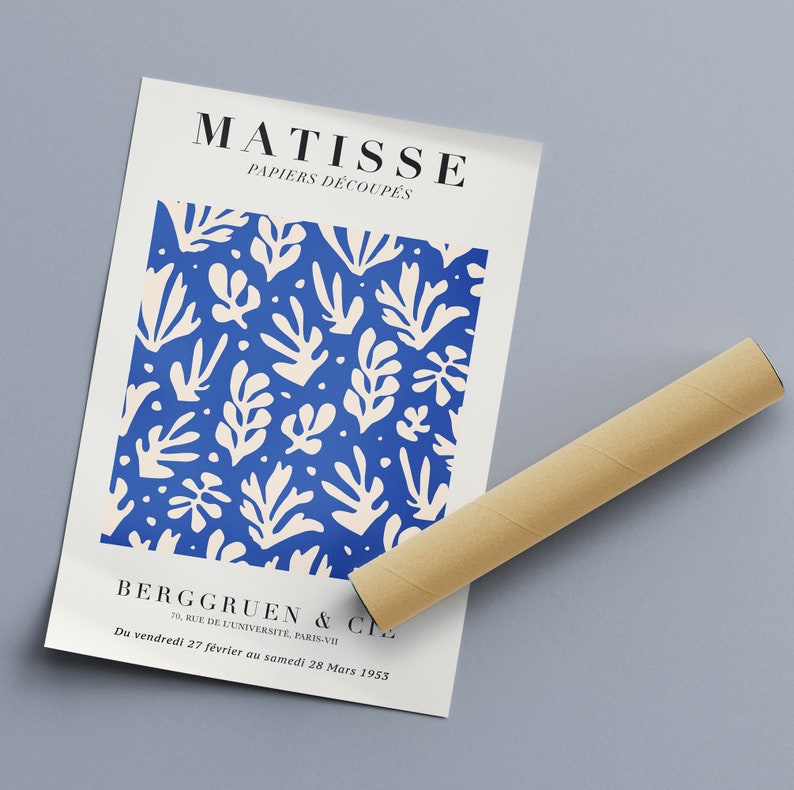 Henri Matisse Cutouts Exhibition Poster Berggruen & Cie 1953 Blue, Beige Leaves Premium Quality Print Vintage Poster 16 image 5