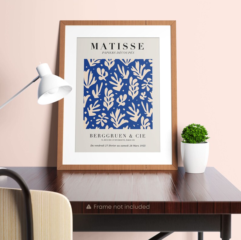 Henri Matisse Cutouts Exhibition Poster Berggruen & Cie 1953 Blue, Beige Leaves Premium Quality Print Vintage Poster 16 image 8
